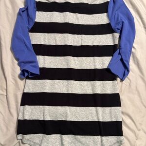 Express Black and Gray Striped Top with purple 3/4 Sleeves